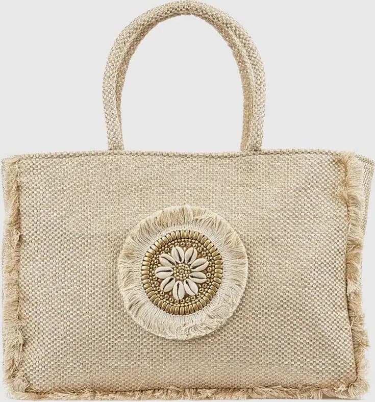 Borsa mare in cotone dettaglio conchiglie | Verde Fashion - 5
