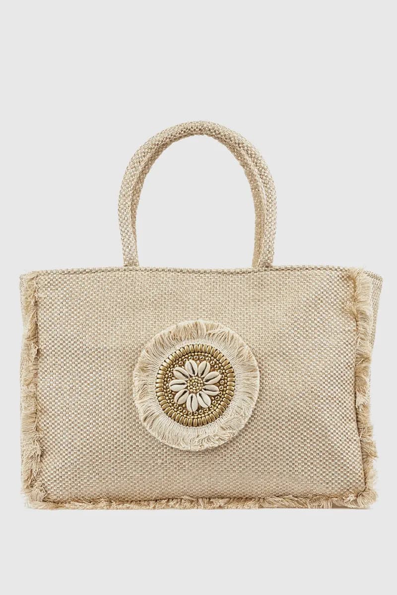 Borsa mare in cotone dettaglio conchiglie | Verde Fashion - 5