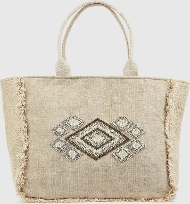 Borsa mare in cotone dettaglio centrale | Verde Fashion - 4