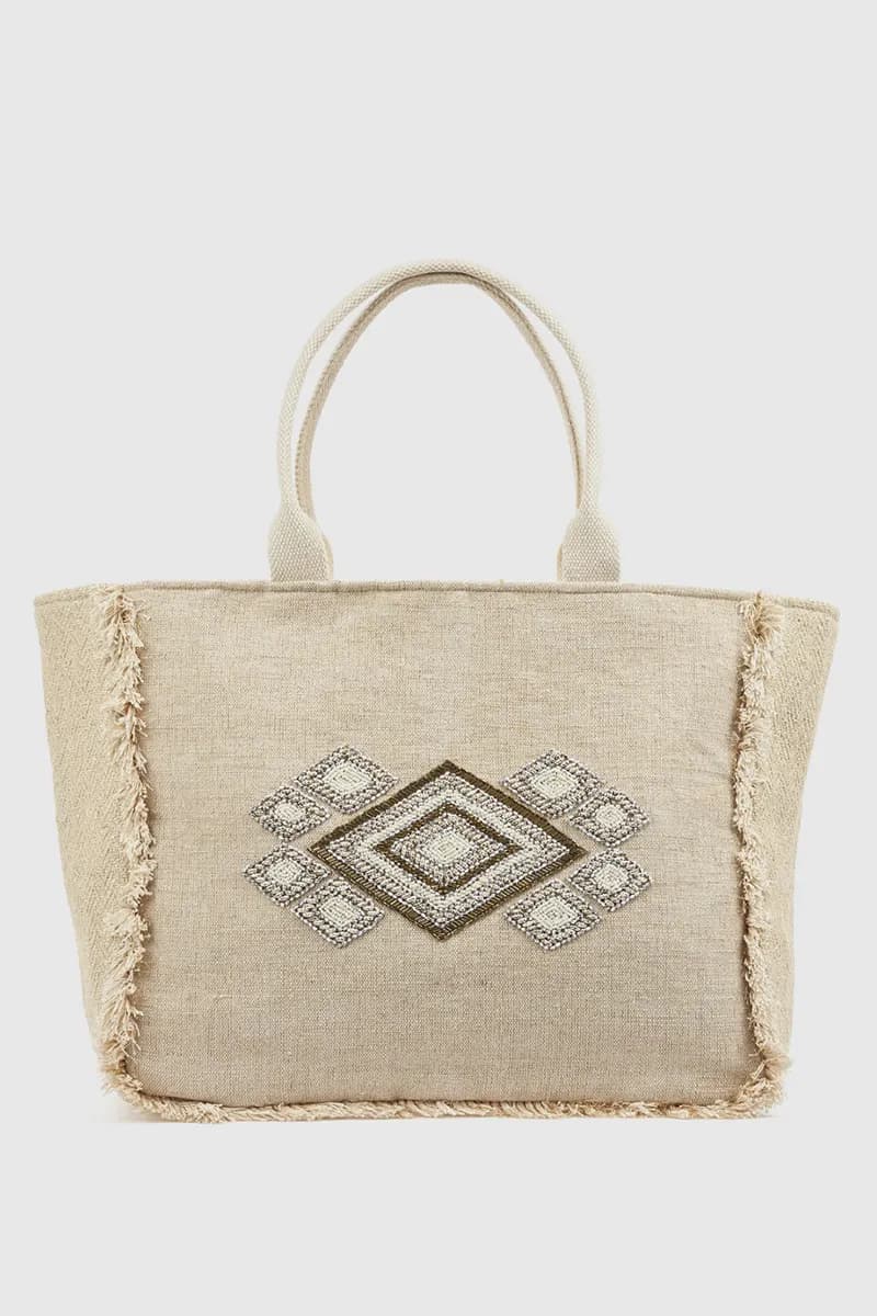 Borsa mare in cotone dettaglio centrale | Verde Fashion - 4