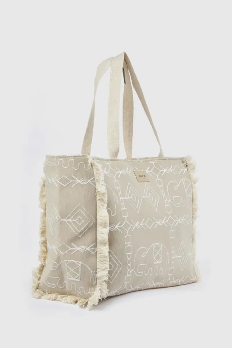 Borsa mare in tessuto stampa etnica | Verde Fashion - 8