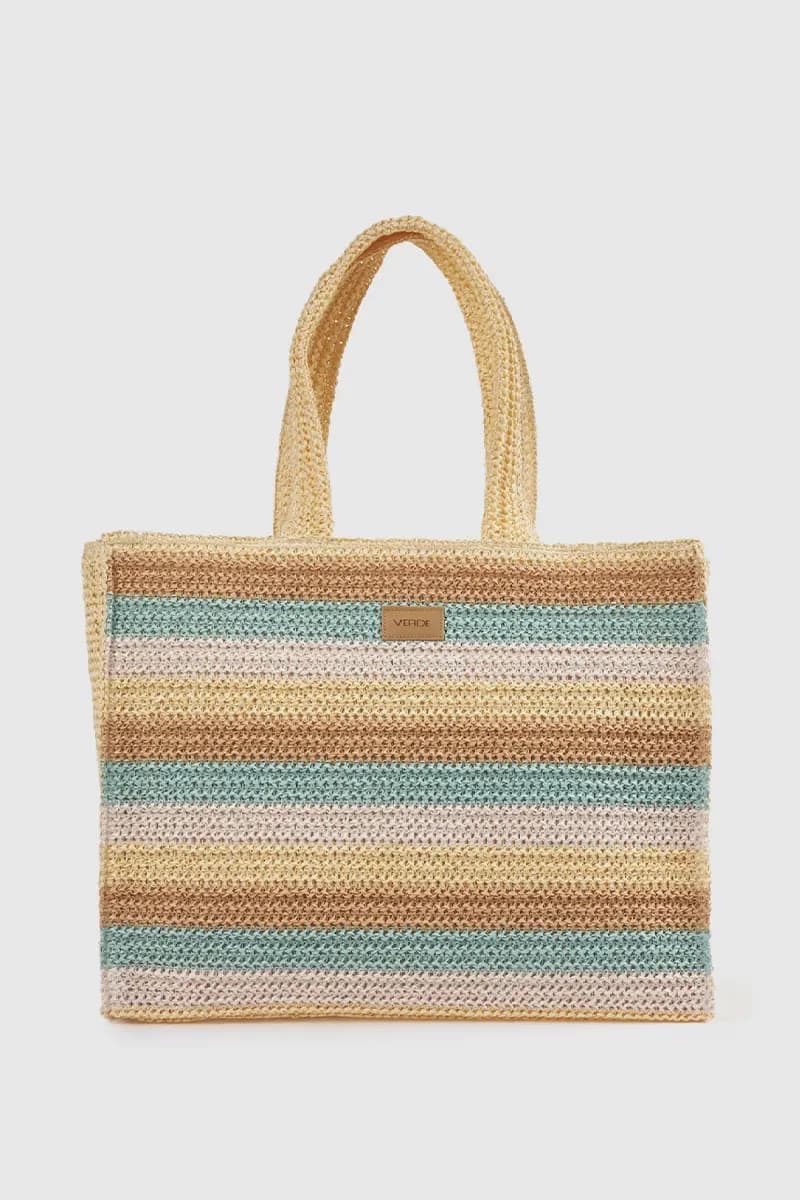Borsa mare in paglia a righe | Verde Fashion - 5