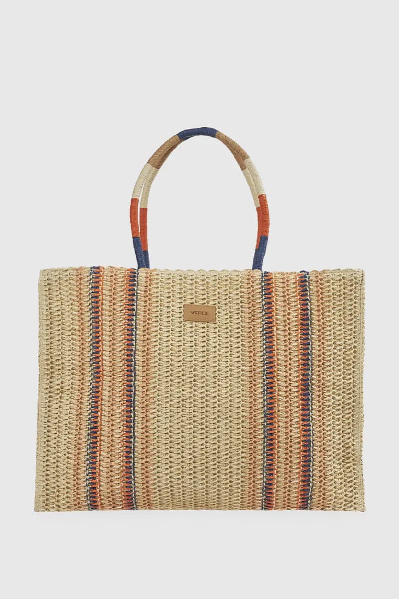 Borsa mare in paglia a righe | Verde Fashion - 5
