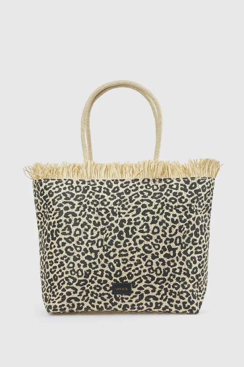 Borsa mare in paglia motivo leopardato | Verde Fashion - 5