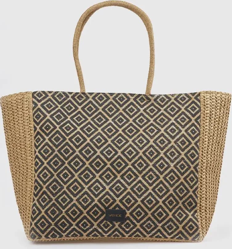Borsa mare in paglia motivo geometrico | Verde Fashion - 5