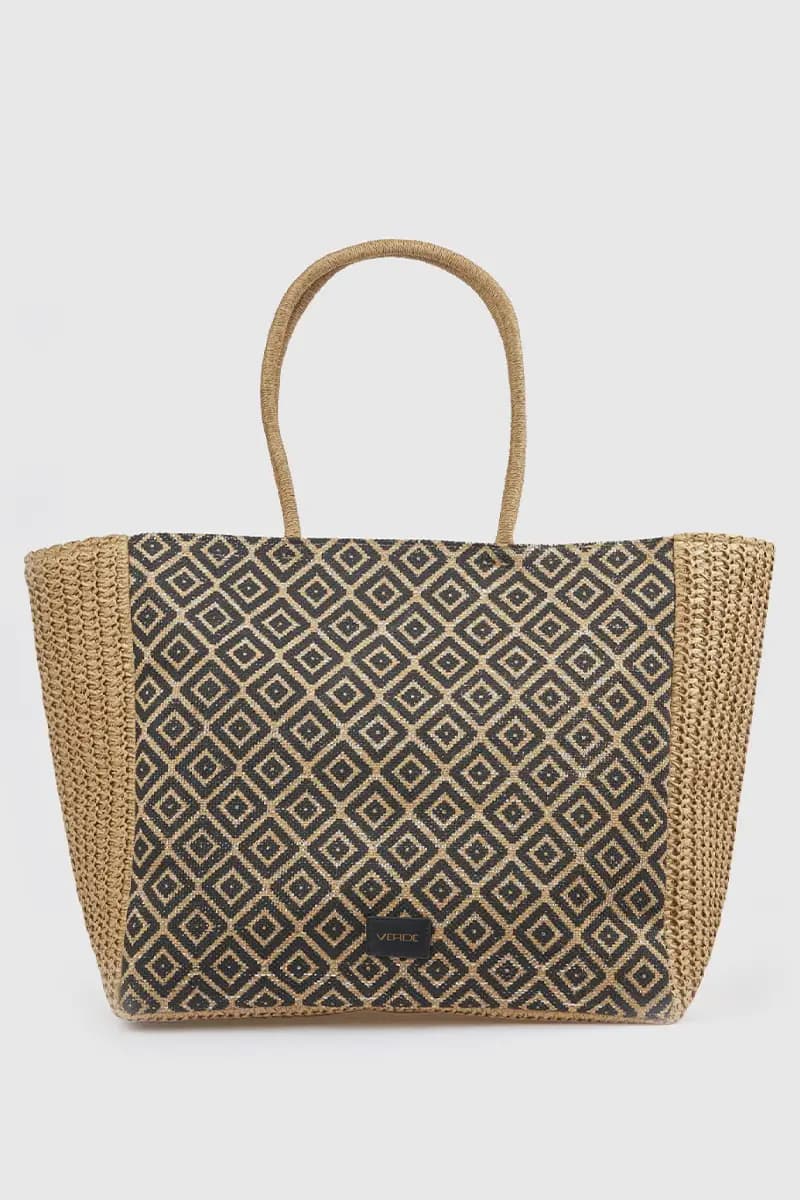 Borsa mare in paglia motivo geometrico | Verde Fashion - 5