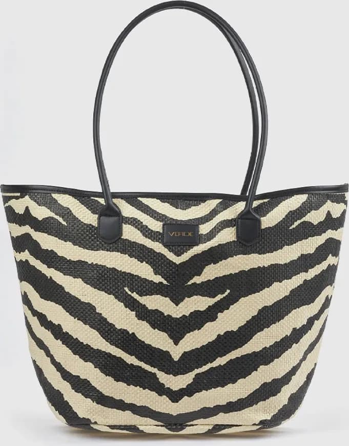 Borsa mare in paglia motivo zebrato | Verde Fashion - 5