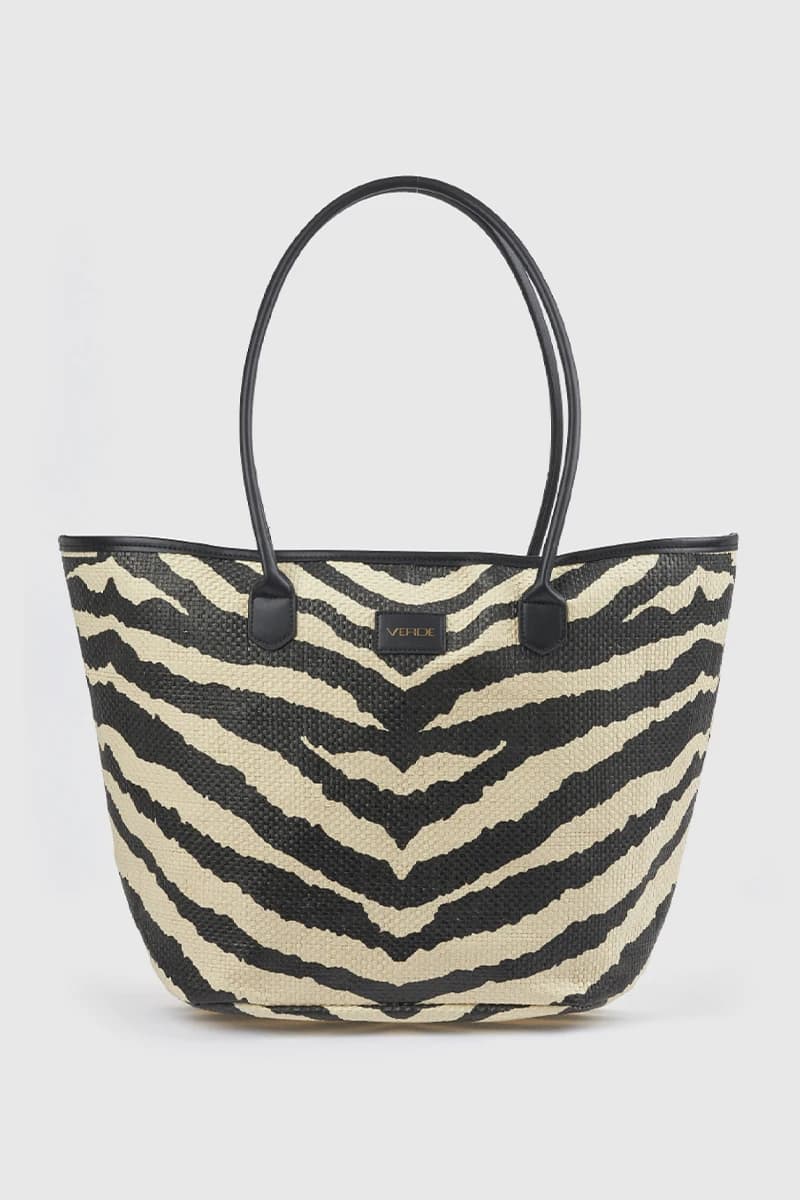 Borsa mare in paglia motivo zebrato | Verde Fashion - 5