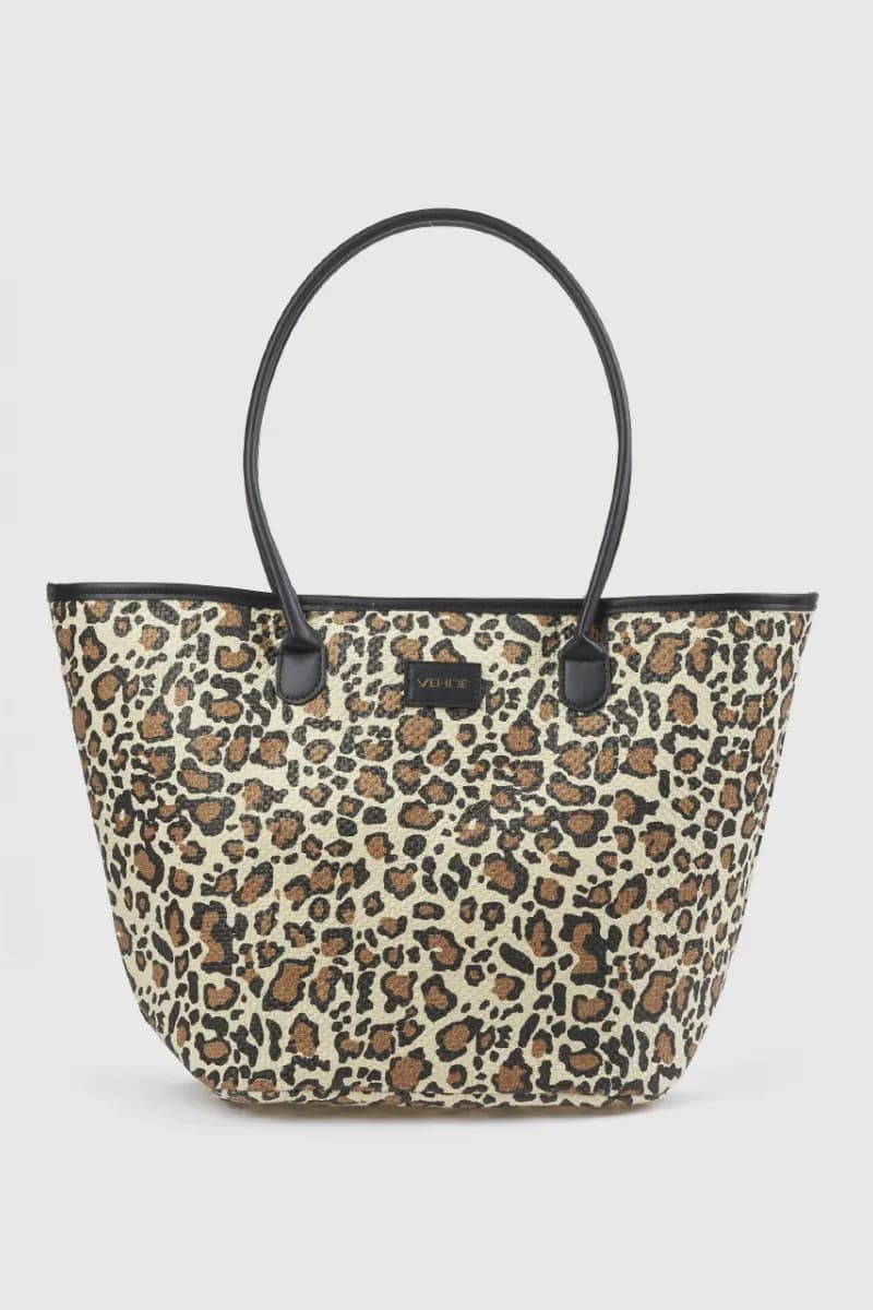 Borsa mare in paglia motivo leopardato | Verde Fashion - 4