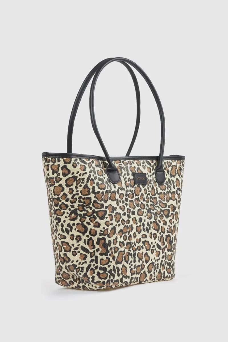 Borsa mare in paglia motivo leopardato | Verde Fashion - 3