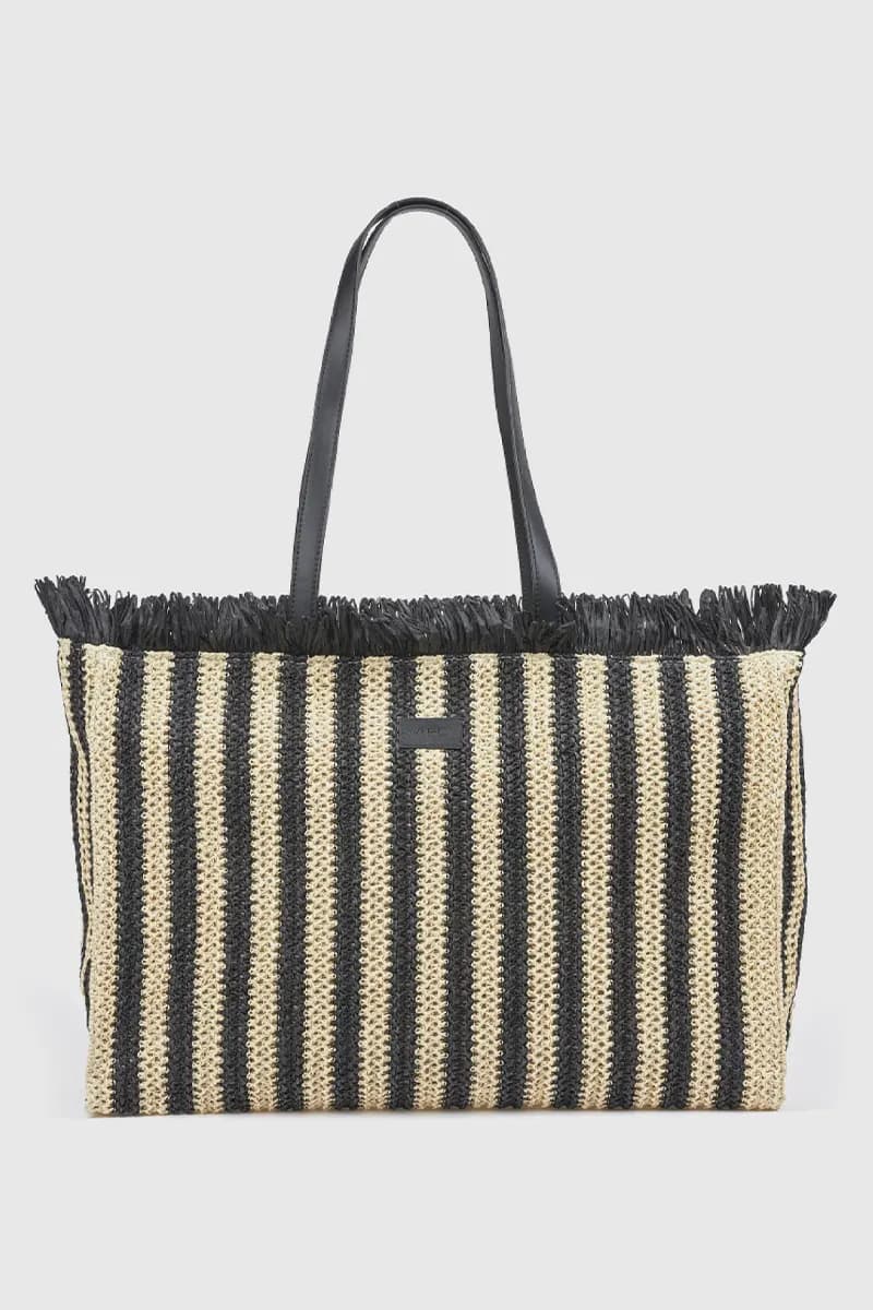 Borsa mare in paglia a righe | Verde Fashion - 5
