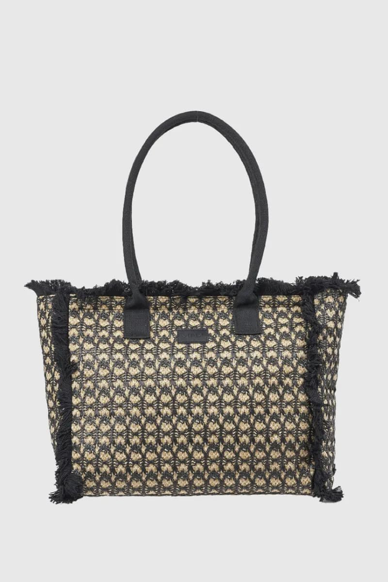 Borsa mare in paglia fantasia jacquard geometrica | Verde Fashion - 5