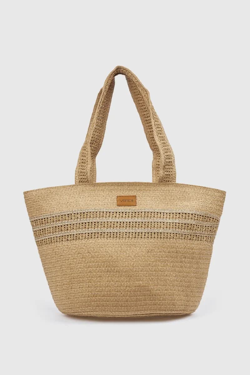 Borsa mare in paglia con dettagli orizzontali | Verde Fashion - 4