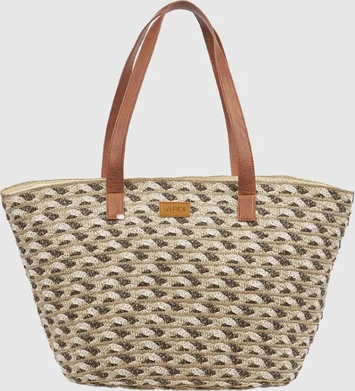 Borsa mare in paglia motivo geometrico | Verde Fashion - 5