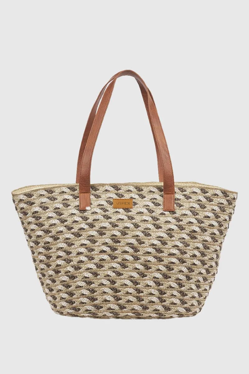 Borsa mare in paglia motivo geometrico | Verde Fashion - 4