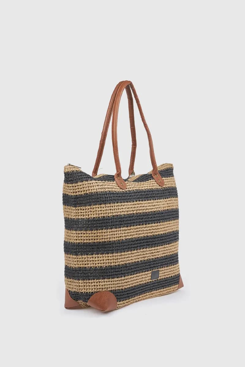 Borsa mare in paglia a righe bicolore | Verde Fashion - 8