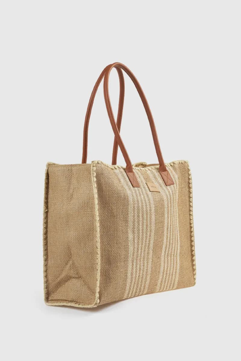 Borsa mare in paglia a righe | Verde Fashion - 12