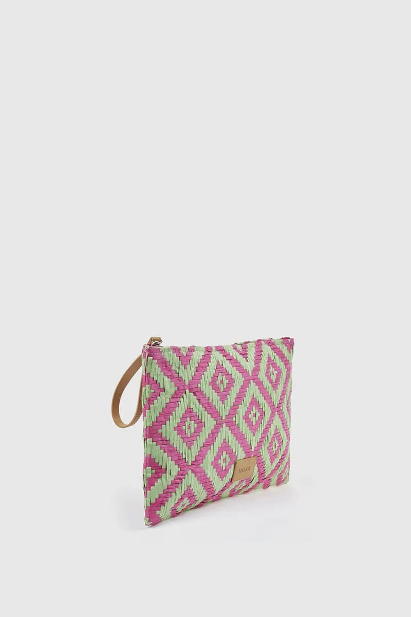 Pochette mare in paglia stampa rombi | Verde Fashion - 16