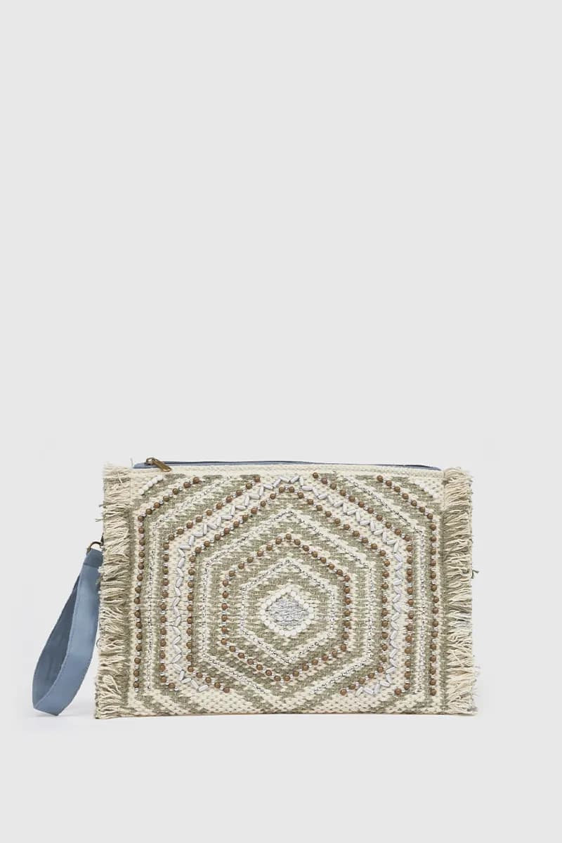 Pochette Etnica con Ricami geometrici | Verde Fashion - 5