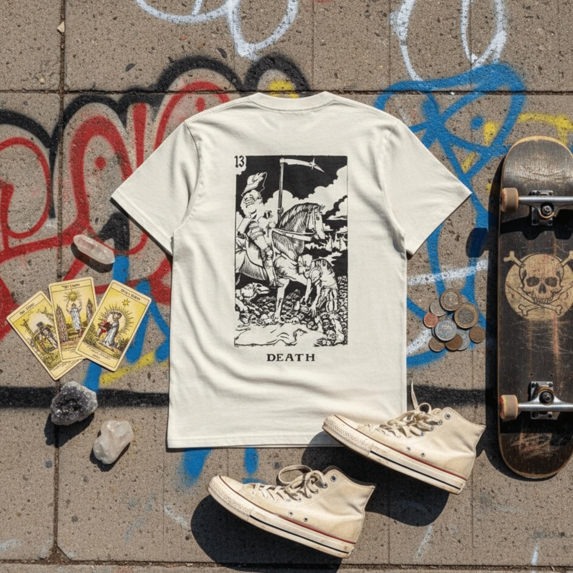 T-shirt Ghettoblaster Tarot Death off white - 7