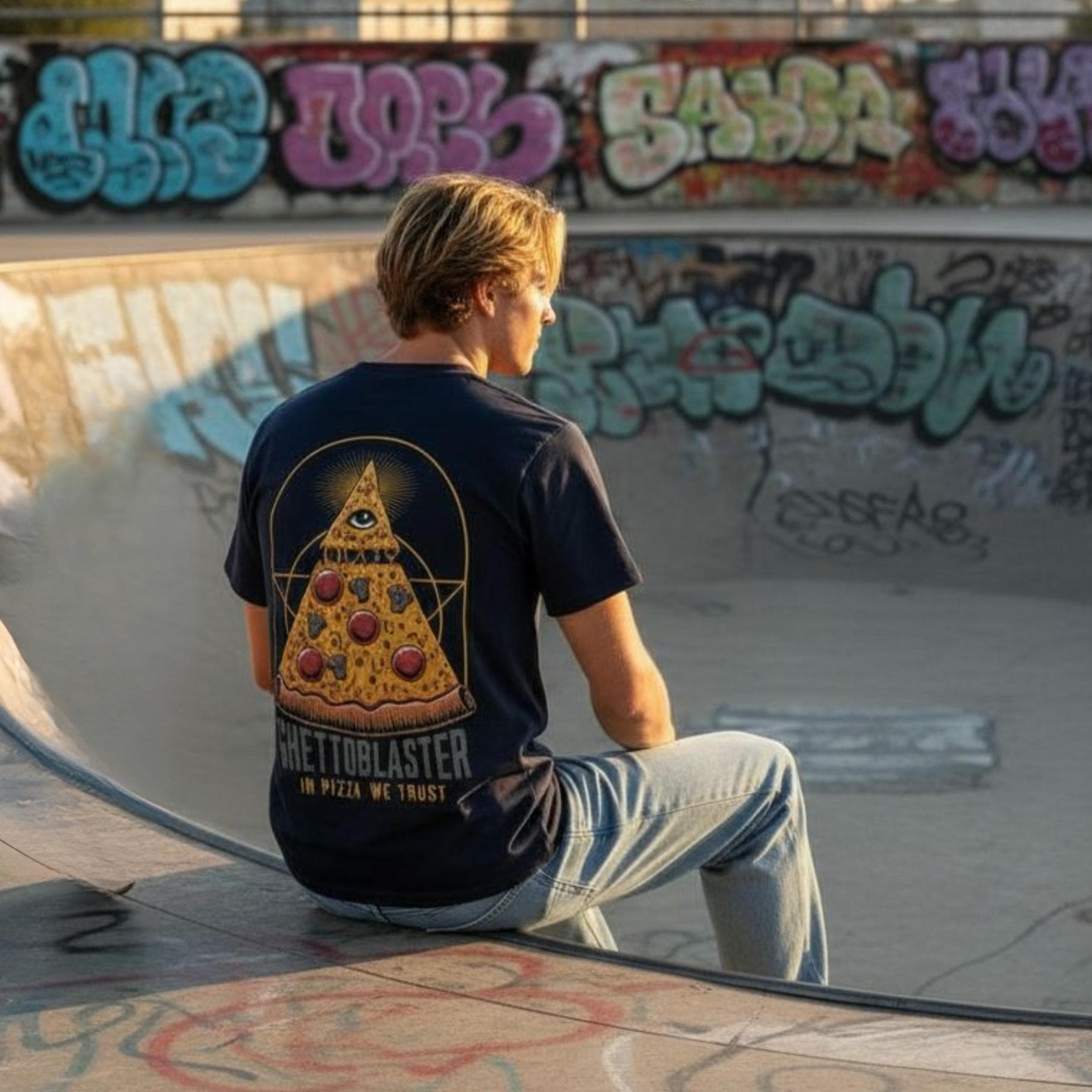 T-shirt Ghettoblaster Pizza navy - 3