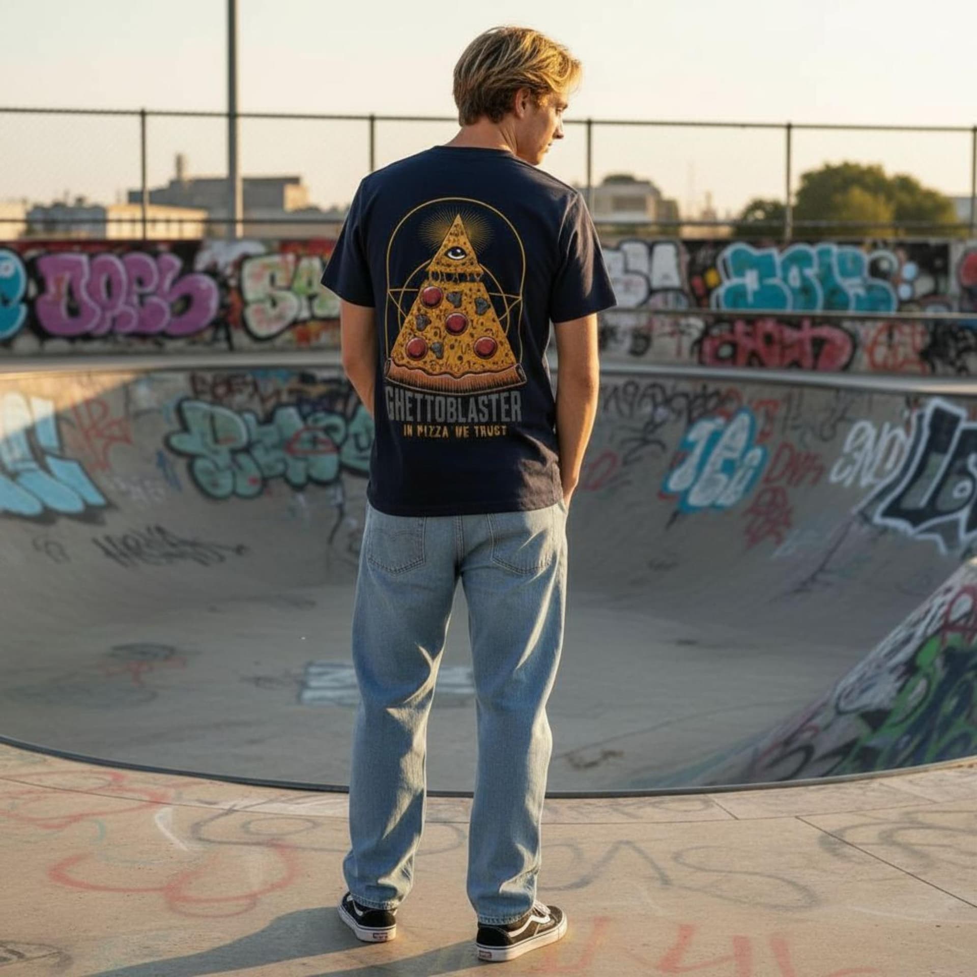T-shirt Ghettoblaster Pizza navy - 4