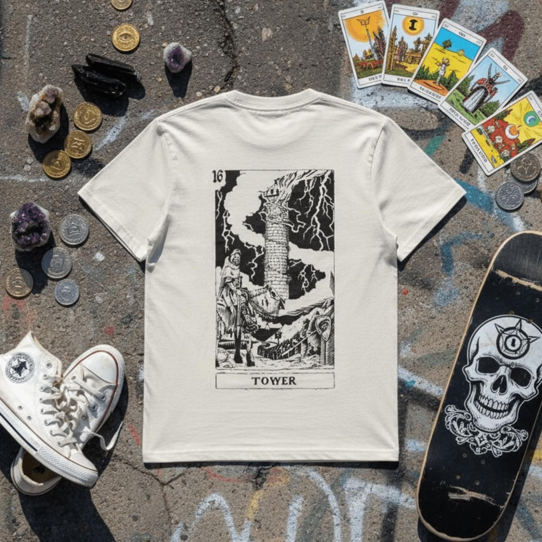 T-shirt Ghettoblaster Tarot Tower off white - 7