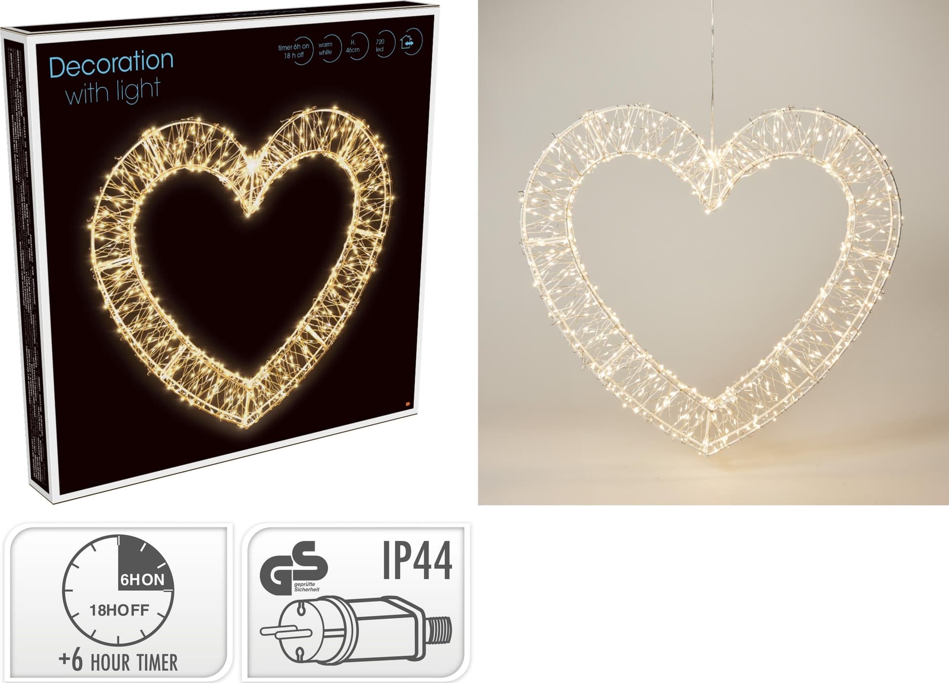 Cuore luminoso decorativo con LED bianco caldo, per finestre e balconi - 3
