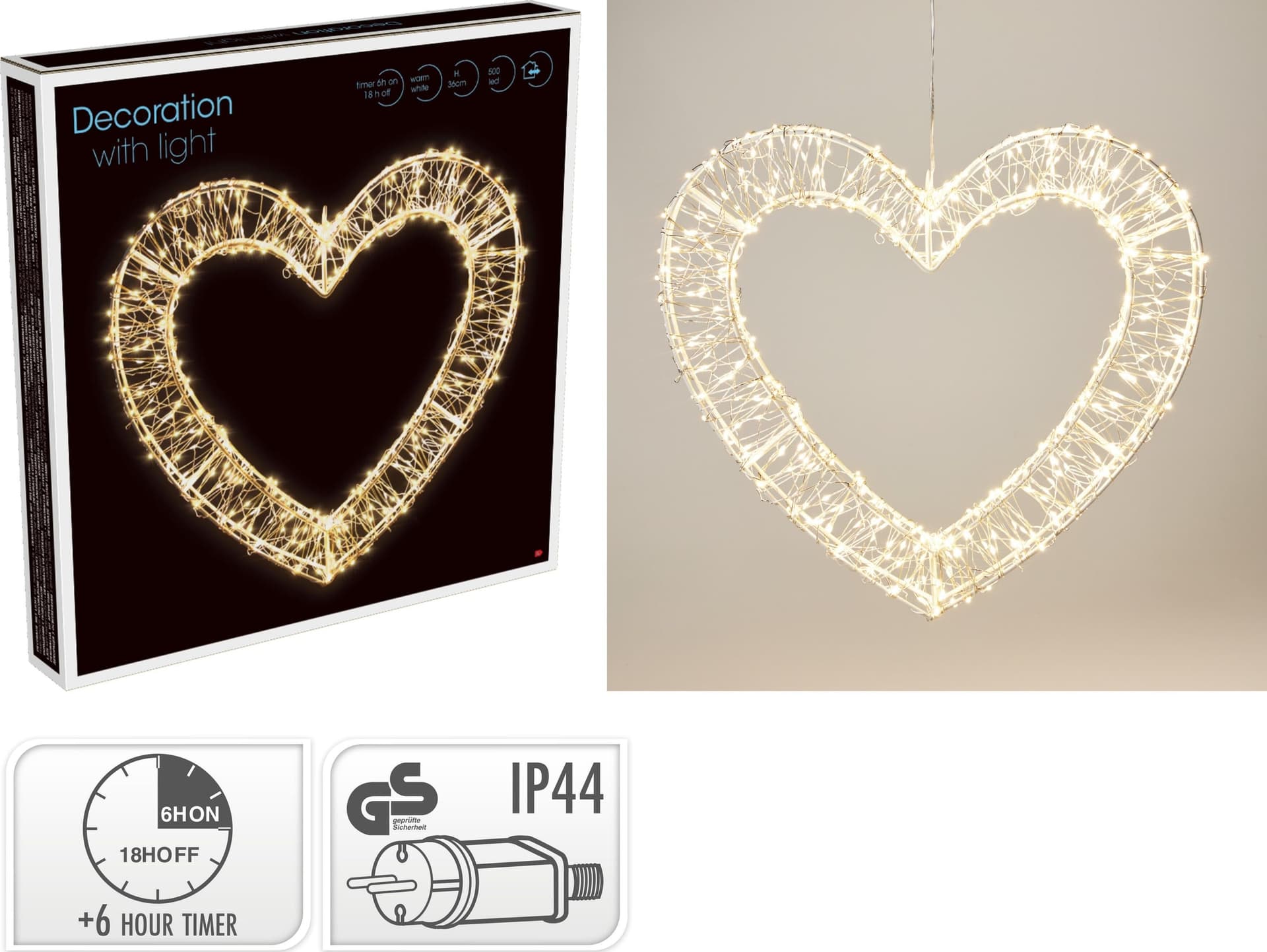 Cuore luminoso decorativo con LED bianco caldo, per finestre e balconi - 4