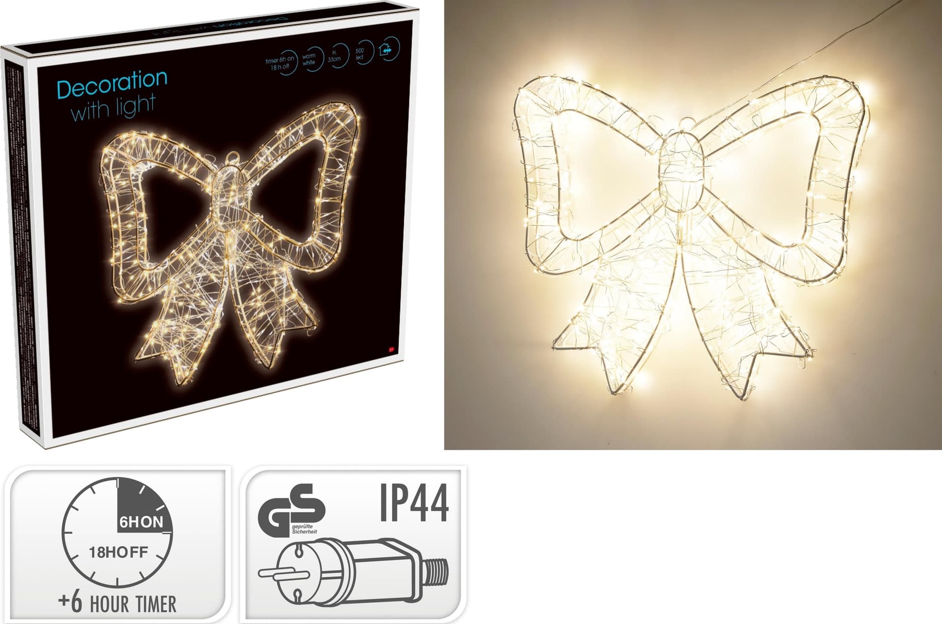 Fiocco luminoso decorativo con LED bianco caldo, decorazione per esterno - 3