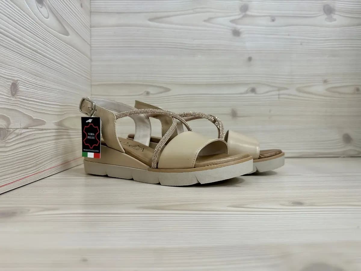 LUX sandalo donna in pelle cipria con zeppa Made in Italy - 7
