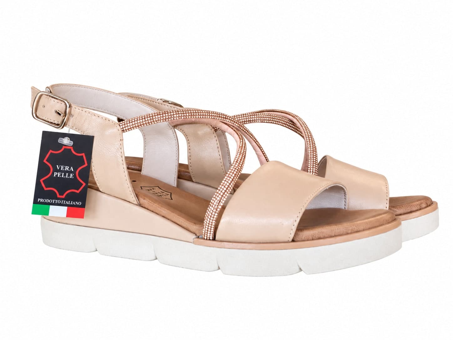 LUX sandalo donna in pelle cipria con zeppa Made in Italy - 2