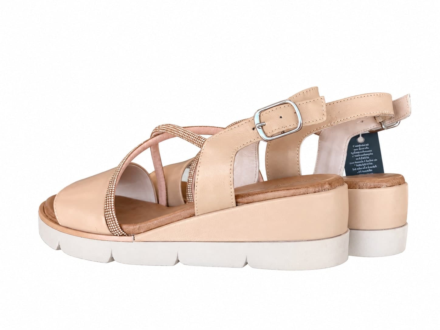 LUX sandalo donna in pelle cipria con zeppa Made in Italy - 3