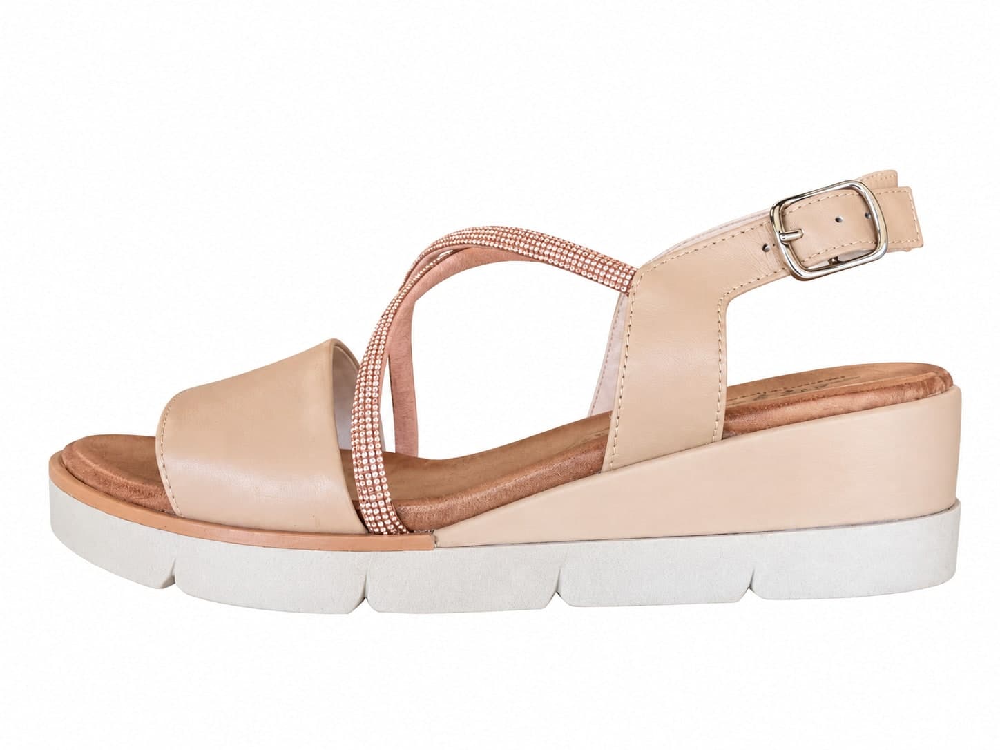 LUX sandalo donna in pelle cipria con zeppa Made in Italy - 4
