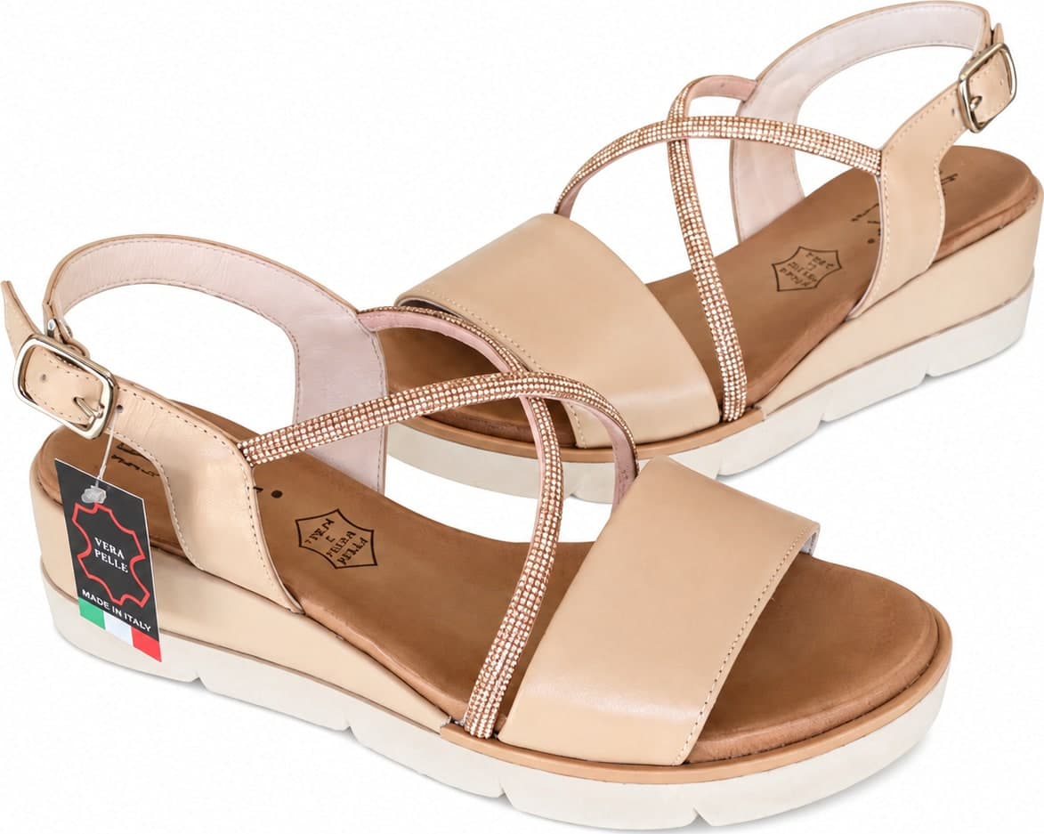 LUX sandalo donna in pelle cipria con zeppa Made in Italy - 5