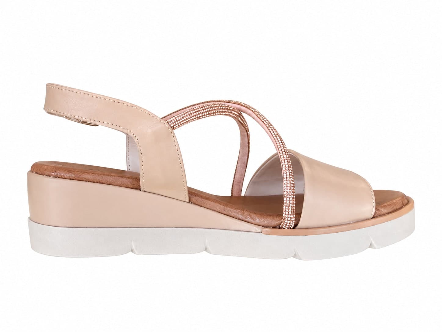 LUX sandalo donna in pelle cipria con zeppa Made in Italy - 6
