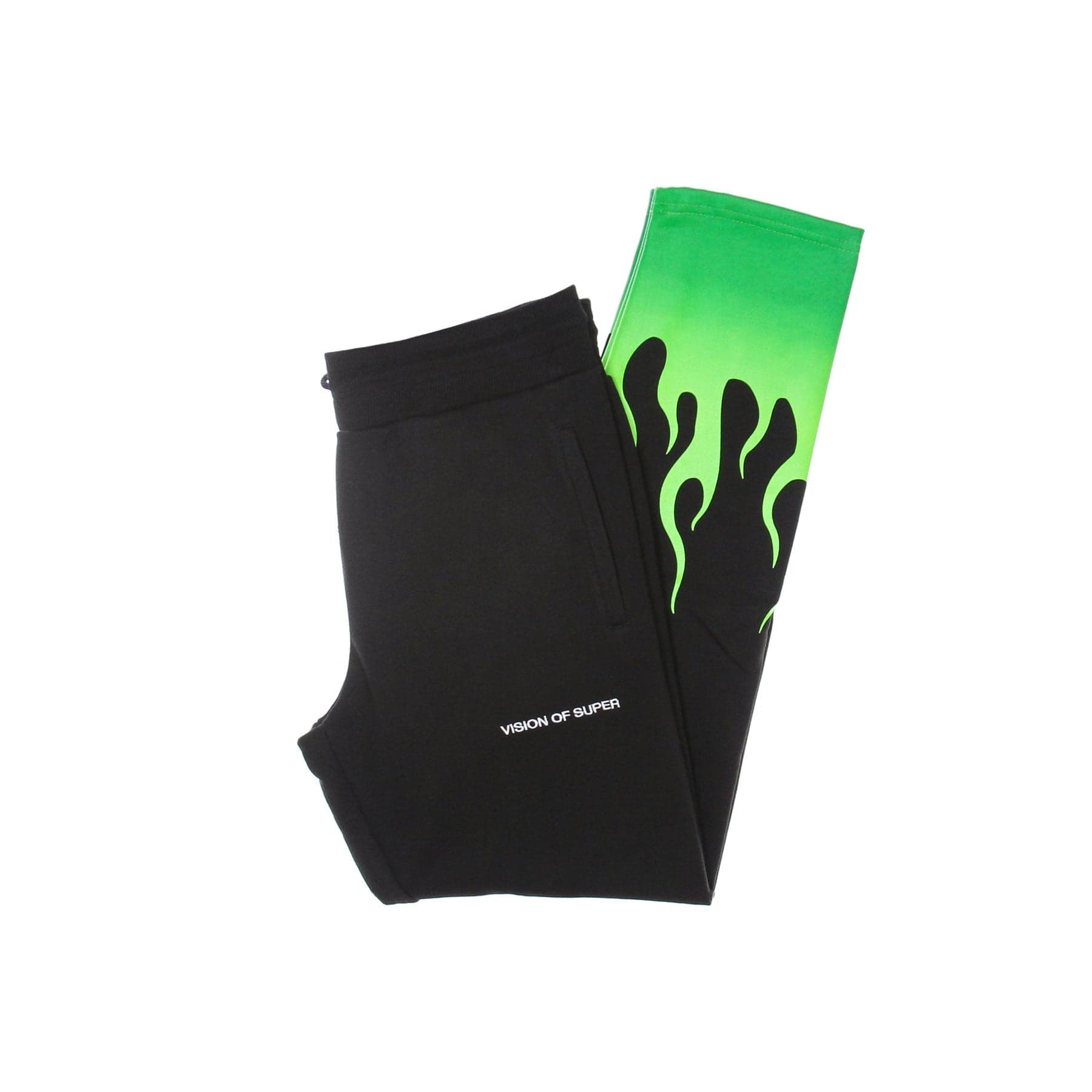 VISION OF SUPER Pantalone Tuta Leggero Uomo Green Shaded Flames Pants Black/green - 6
