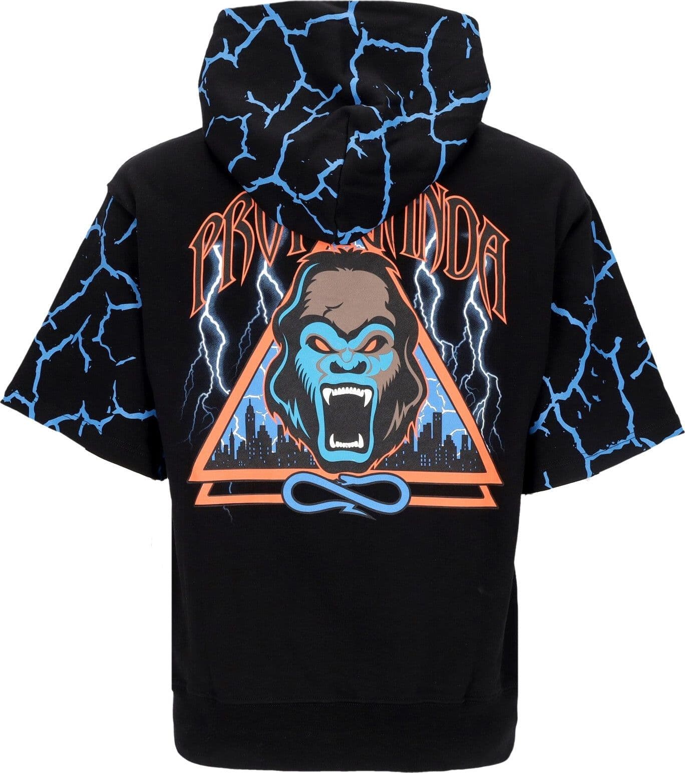 PROPAGANDA Felpa Leggera Cappuccio Manica Corta Uomo Triangle Gorilla Short Hoodie Black