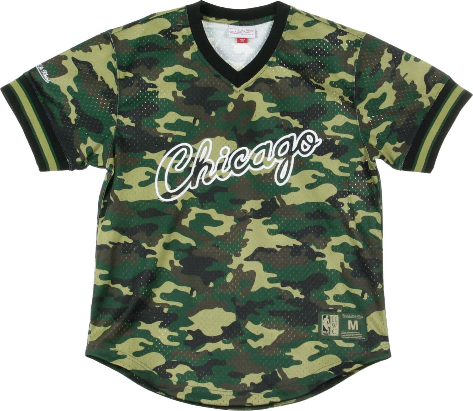 MITCHELL &amp; NESS Casacca Uomo Nba Camo Mesh V-neck Tee Chibul Woodland Camo