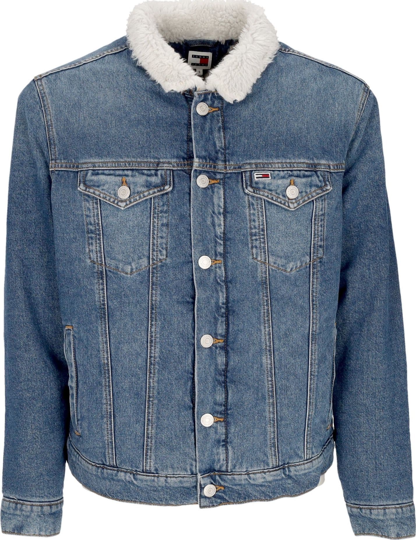 Tommy Hilfiger Giubbotto Jeans Uomo Regular Sherpa Flag Trucker Jacket Denim Medium - 3