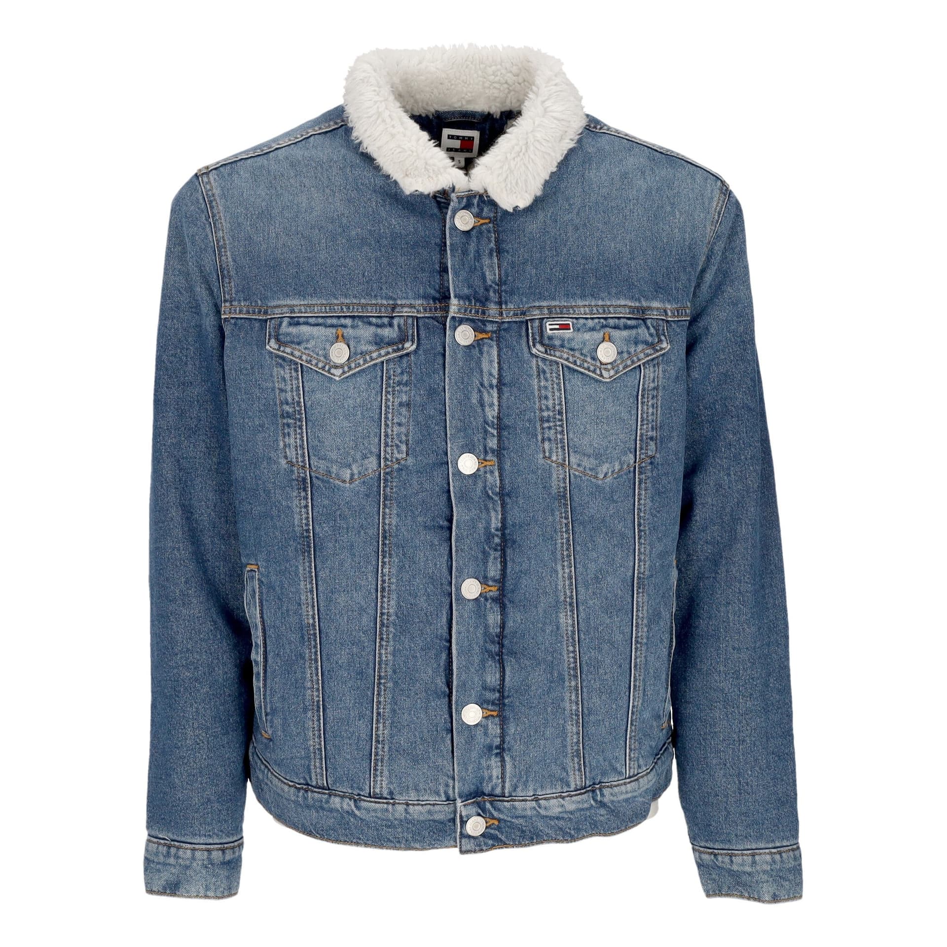 Tommy Hilfiger Giubbotto Jeans Uomo Regular Sherpa Flag Trucker Jacket Denim Medium - 3