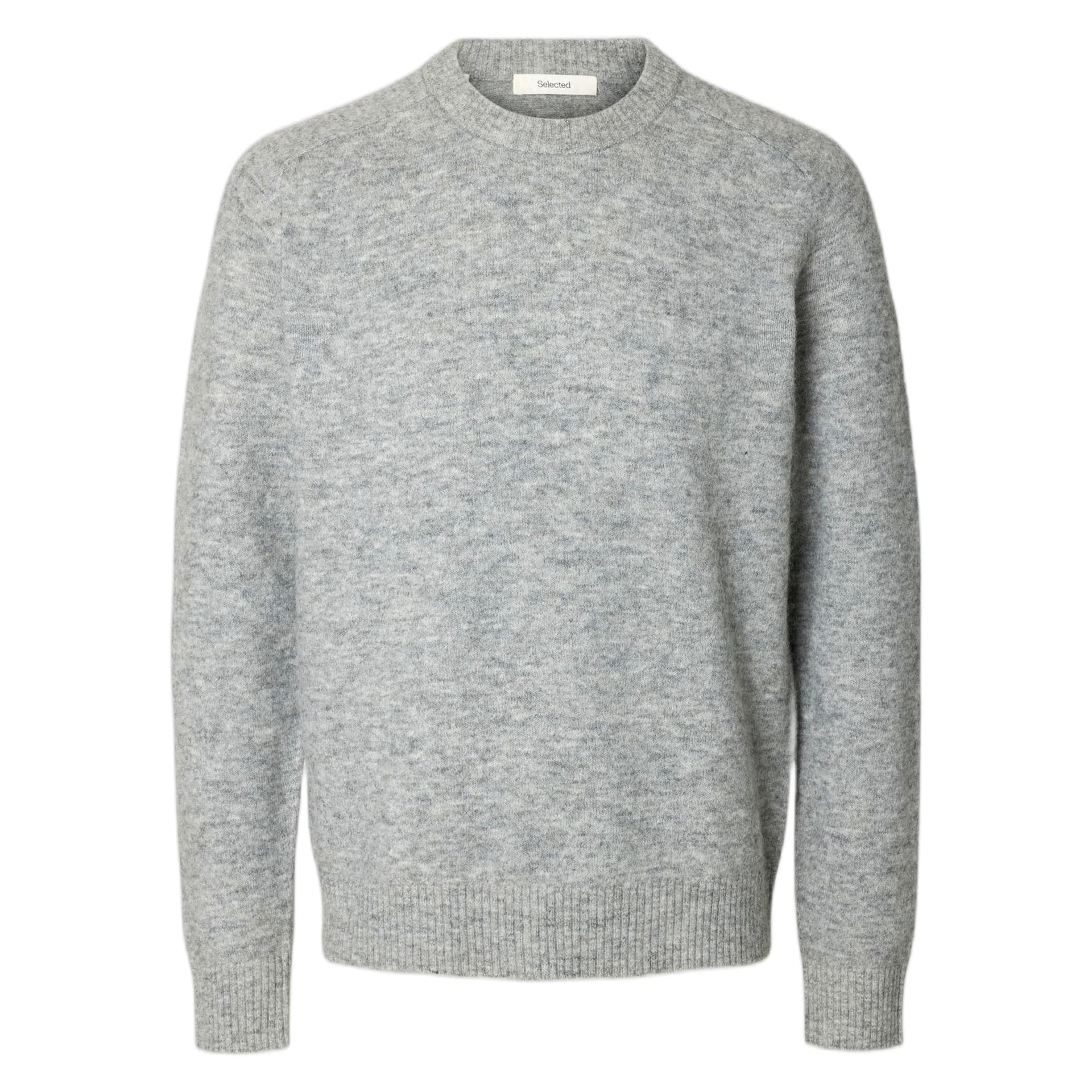 SELECTED HOMME maglione selected homme rai ls knit crew neck - grey melange - 6