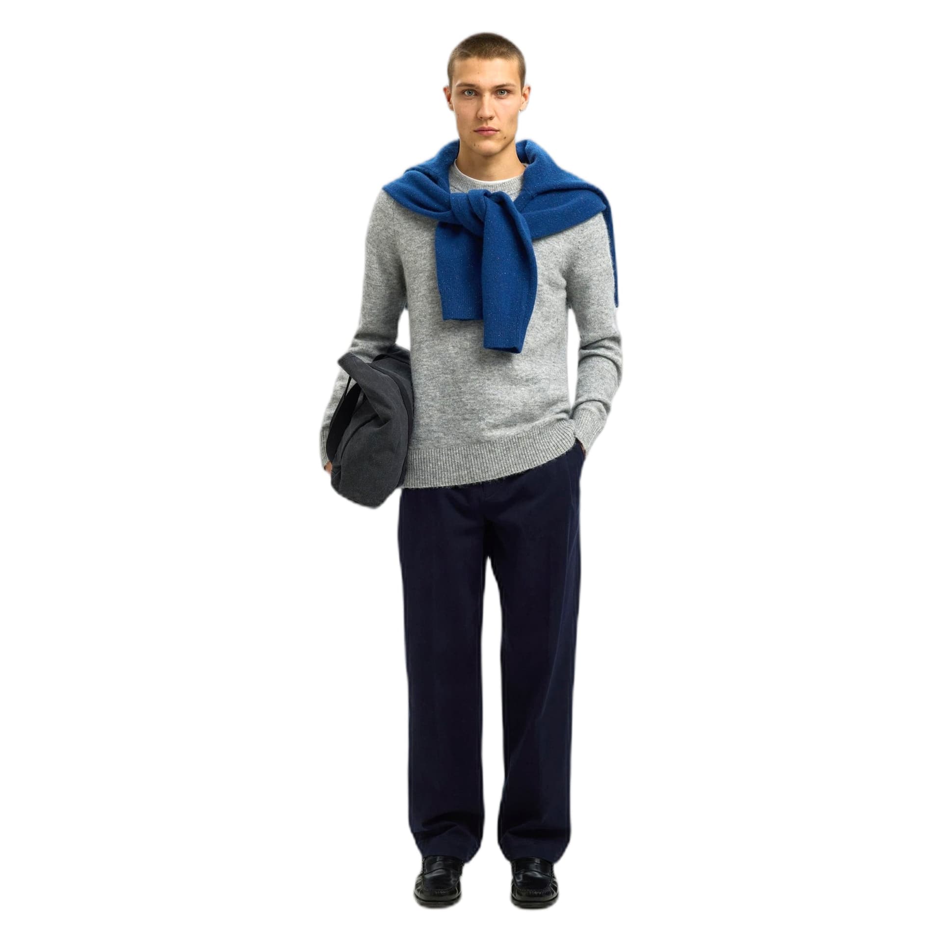 SELECTED HOMME maglione selected homme rai ls knit crew neck - grey melange - 2