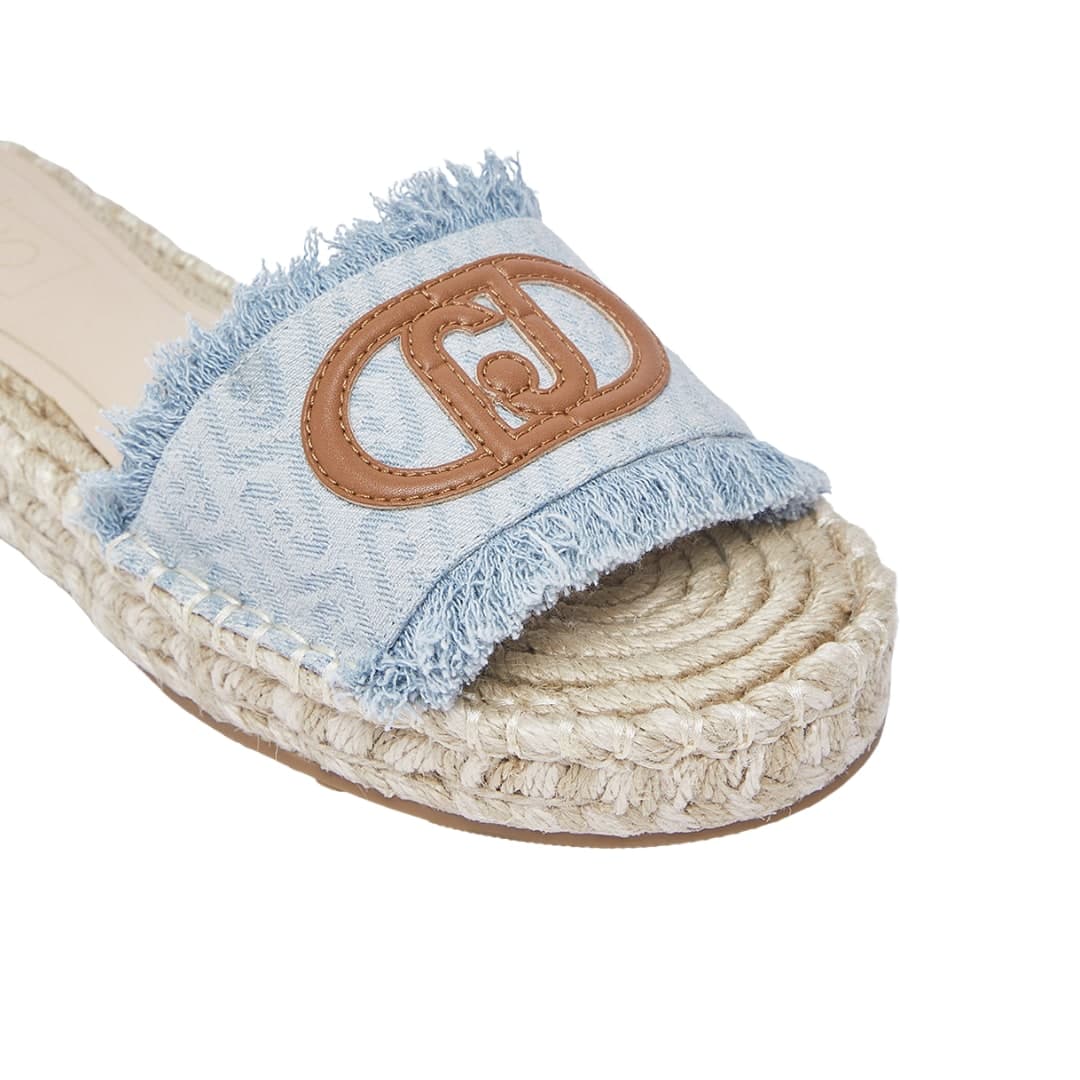 LIU JO Liu Jo Ciabatte Donna Paros 01 Espadrillas in Denim Jacquard con Maxi Logo Monogram Azzurro - 5