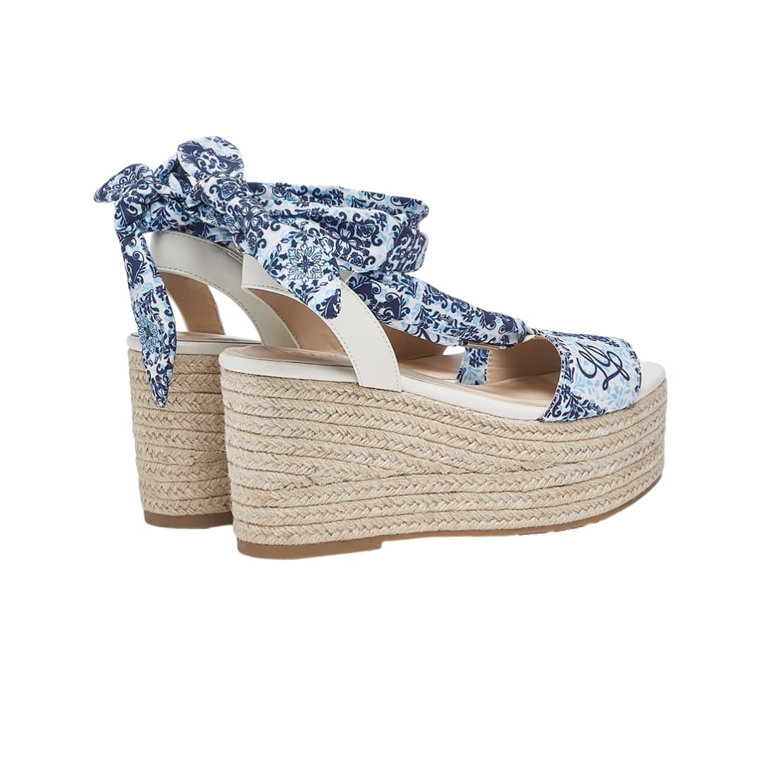 LIU JO Liu Jo Sandali Espadrillas Donna Bali 03 con Zeppa in Corda e Foulard Stampato Capri Blu - 3