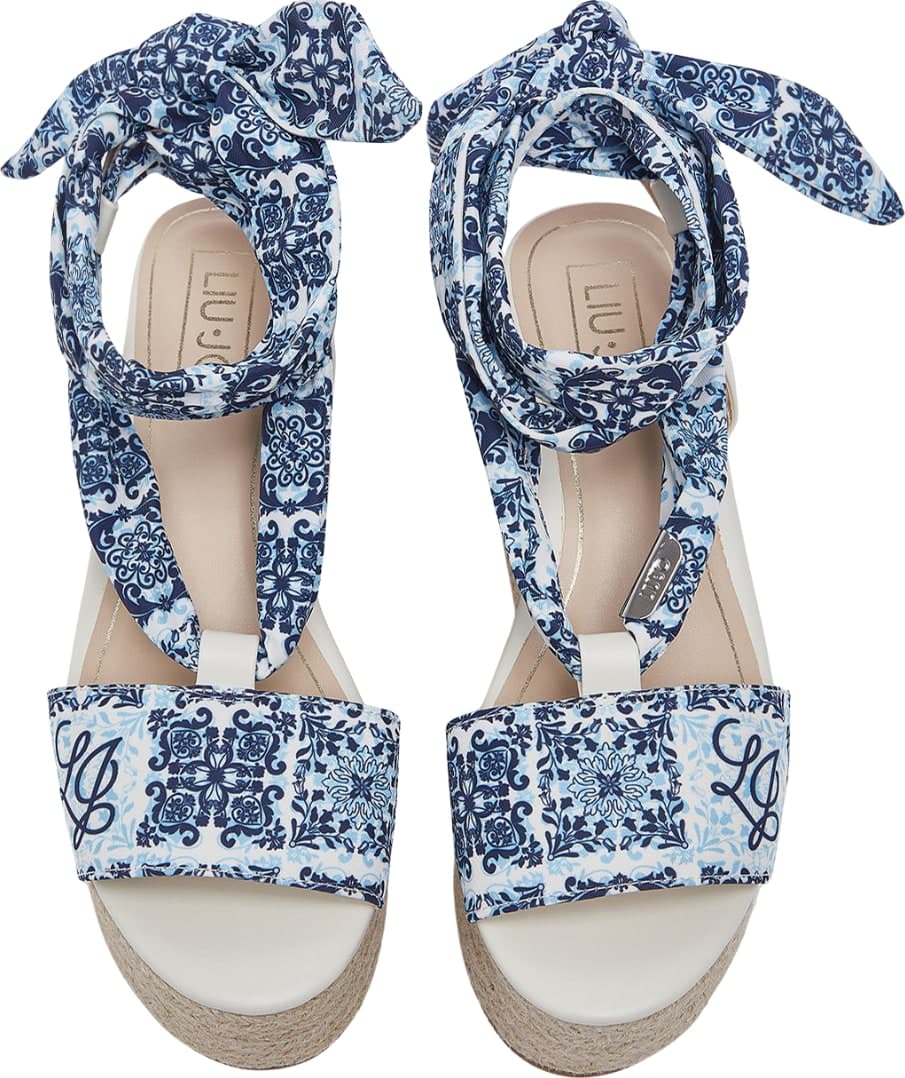 LIU JO Liu Jo Sandali Espadrillas Donna Bali 03 con Zeppa in Corda e Foulard Stampato Capri Blu - 4
