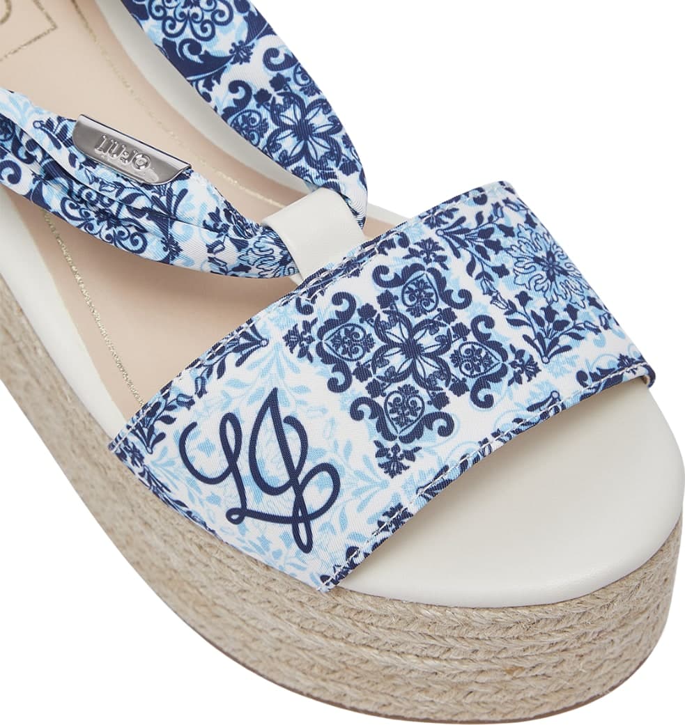 LIU JO Liu Jo Sandali Espadrillas Donna Bali 03 con Zeppa in Corda e Foulard Stampato Capri Blu - 5