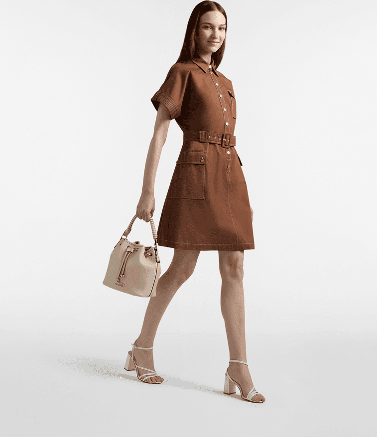 Harmont&amp;blaine abito chemisier con tasche e cintura donna marrone - 3