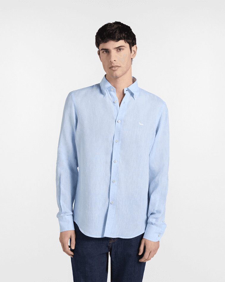 Harmont&amp;blaine camicia in puro lino regular fit uomo celeste - 5