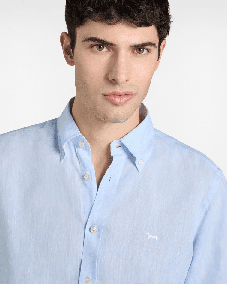 Harmont&amp;blaine camicia in puro lino regular fit uomo celeste - 2
